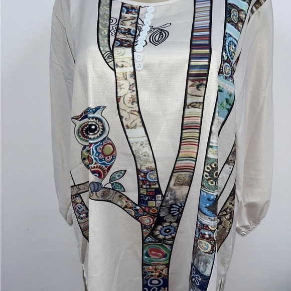 Mislook Plus size 3XL 3/4 sleeve blouse owl print new Artistic - Picture 2 of 5